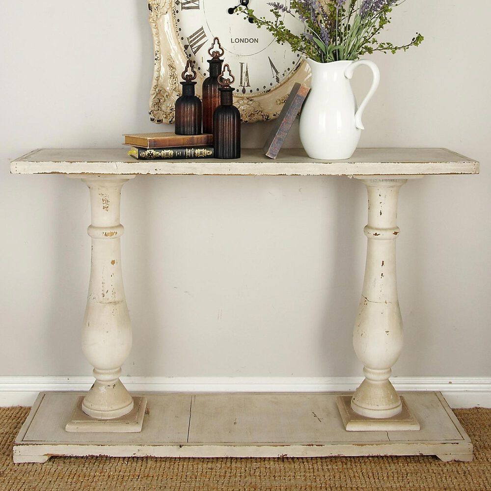Uma Enterprises Farmhouse Pedestal Console Table in White, , large