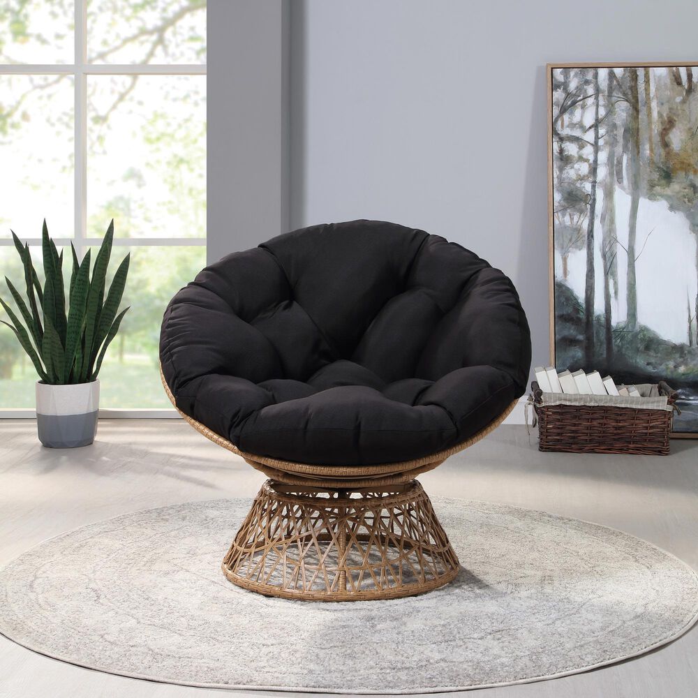 Valor Living Papasan Swivel Chair in Black, , large