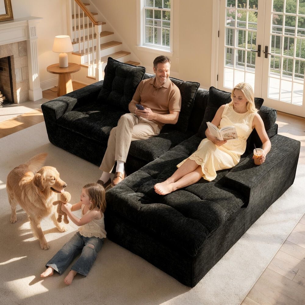HOMLUX 2-Piece Right Facing Sectional with Chaise in Black, , large