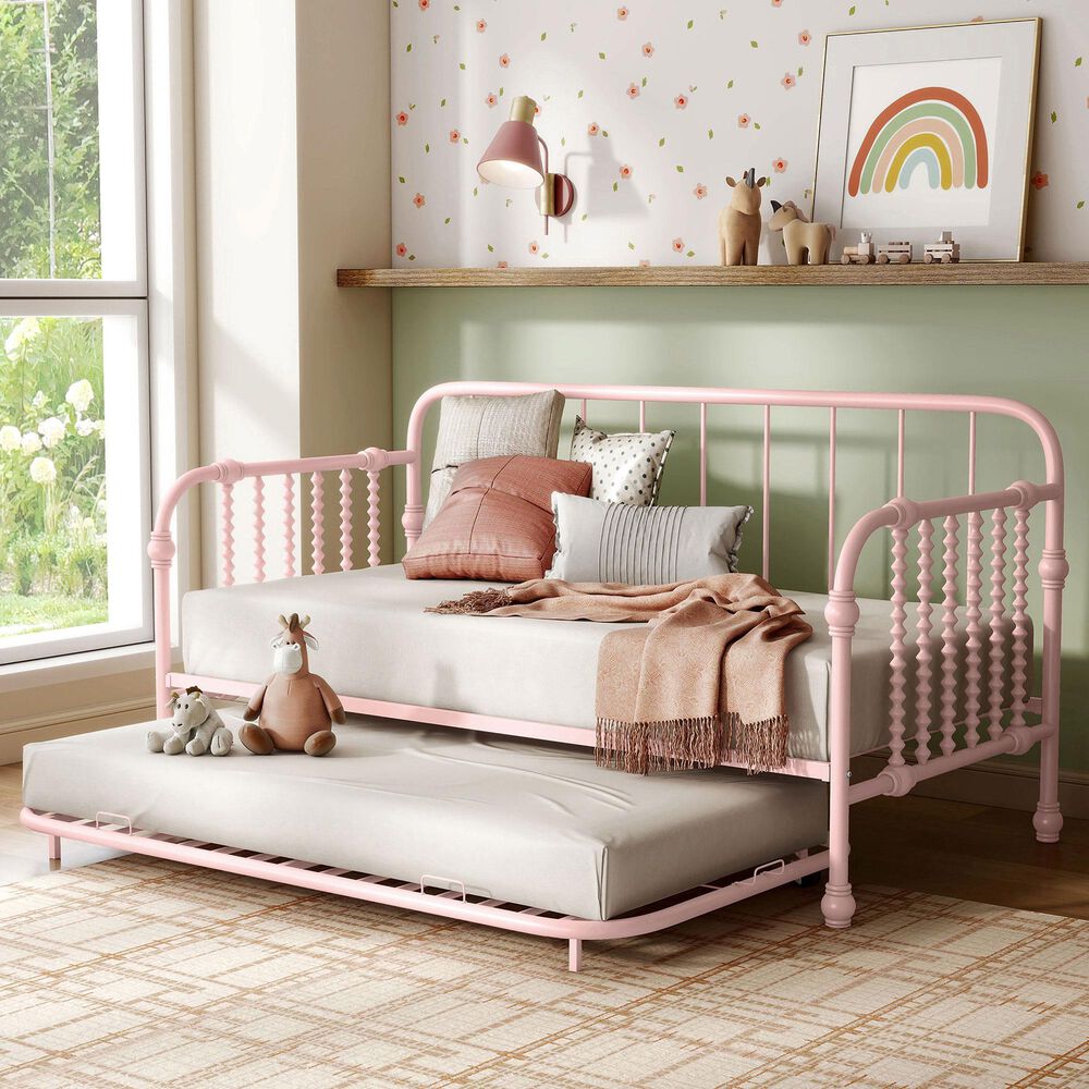Furniture of America Wren Twin Daybed with Trundle in Pink, , large