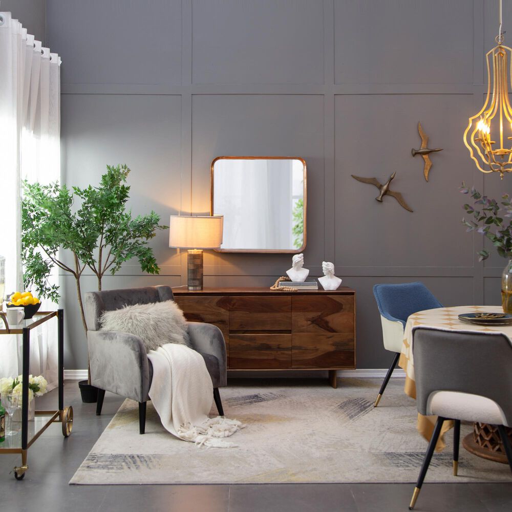 Hearth and Haven Square Wall Mirror with Wood Frame in Brown, , large