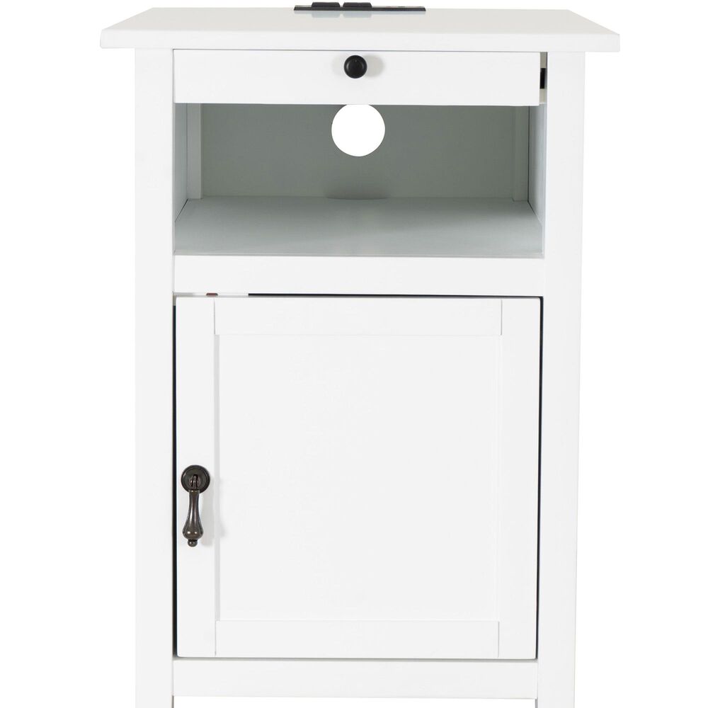 Linon Home Decor Birkdale Accent Table with USB Port in White, , large