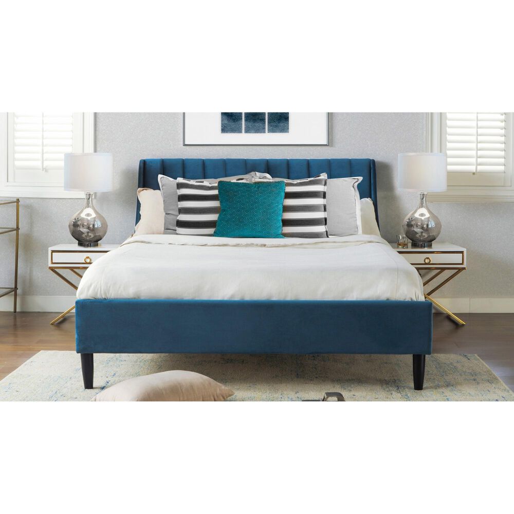 Jennifer Taylor Home Aspen Queen Upholstered Platform Bed in Satin Teal, , large