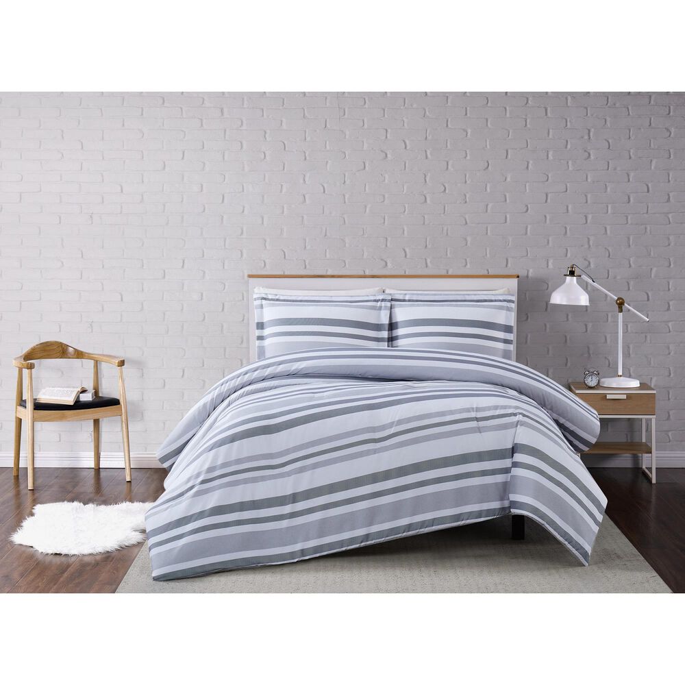 Pem America Truly Soft Curtis 2-Piece Twin XL Duvet Set in White and Grey, , large