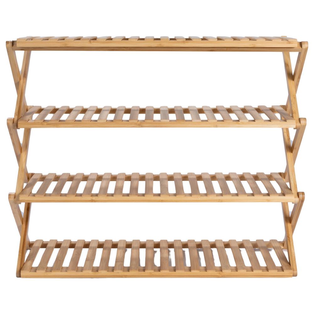 Household Essentials 4-Tier Folding Shoe Rack in Natural, , large