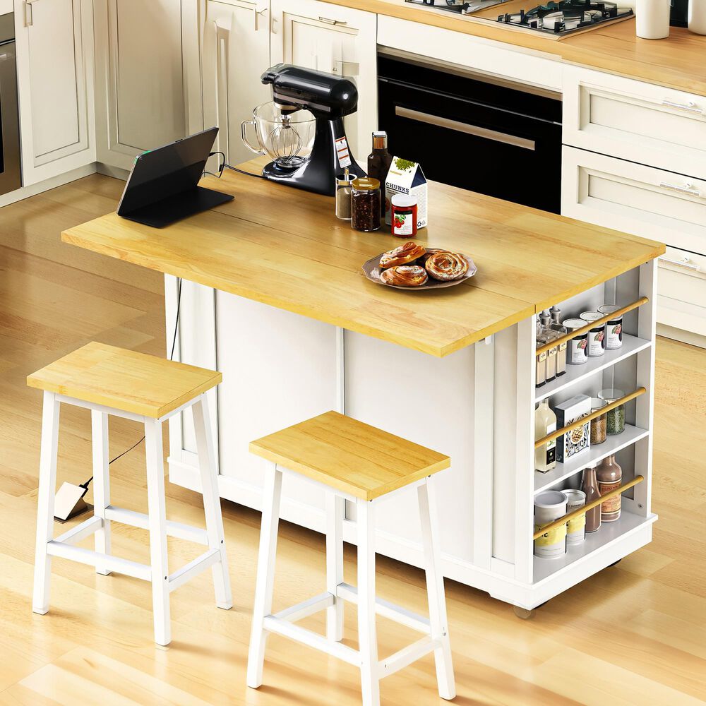 HOMLUX 3-Piece 48" Kitchen Island Set in White, , large