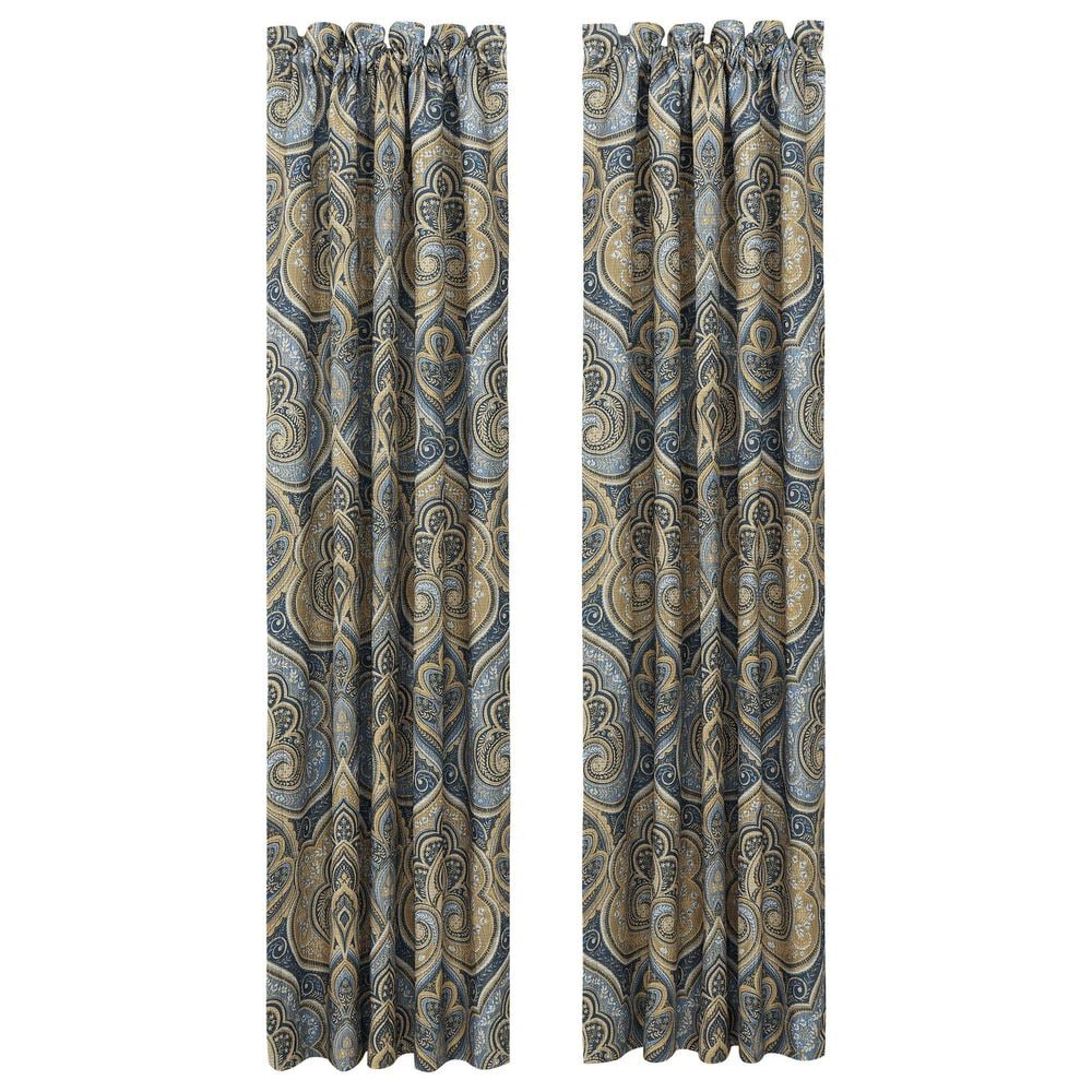 J. Queen New York Messina 84" x 50" Window Panel Pair in Navy Blue and Gold, , large