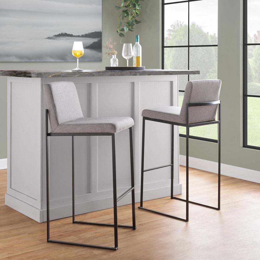 Lumisource Fuji High Back Barstool with Grey Fabric in Black &#40;Set of 2&#41;, , large