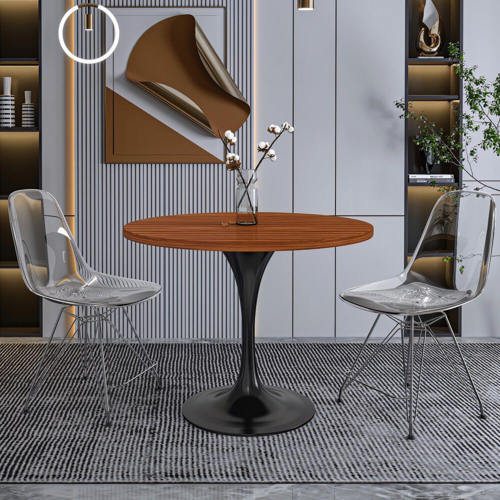 Leisuremod LeisureMod Verve Collection 36 Round Dining Table, Black Base with Cognac Brown MDF Top, , large