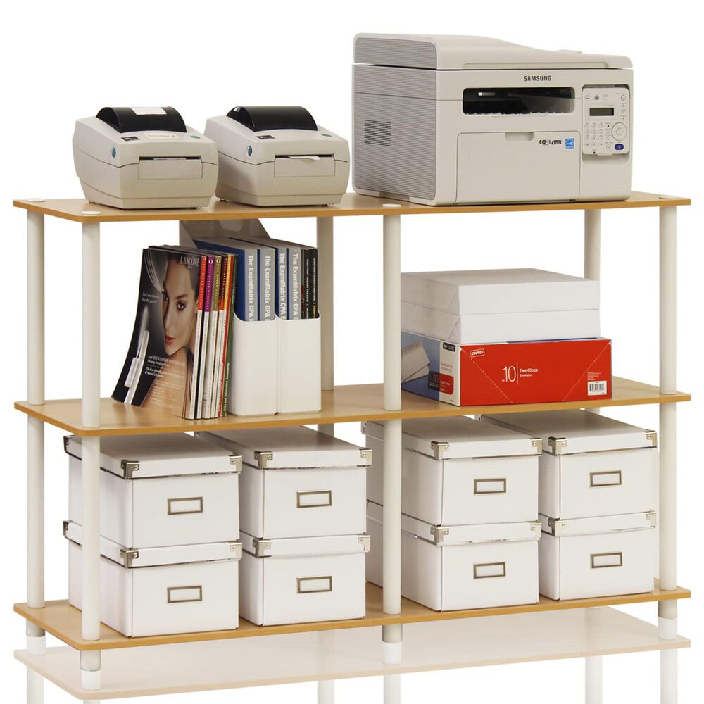 HOMLUX Turn-N-Tube 3-Tier Double Size Storage Display Rack in Beech and White, , large