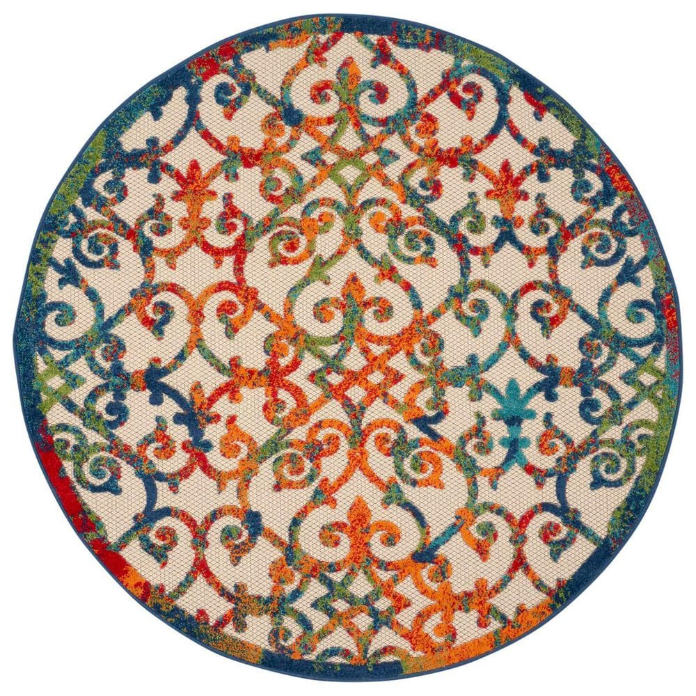 Nourison Aloha Damask 5"3" Round Multicolor Indoor/Outdoor Area Rug, , large