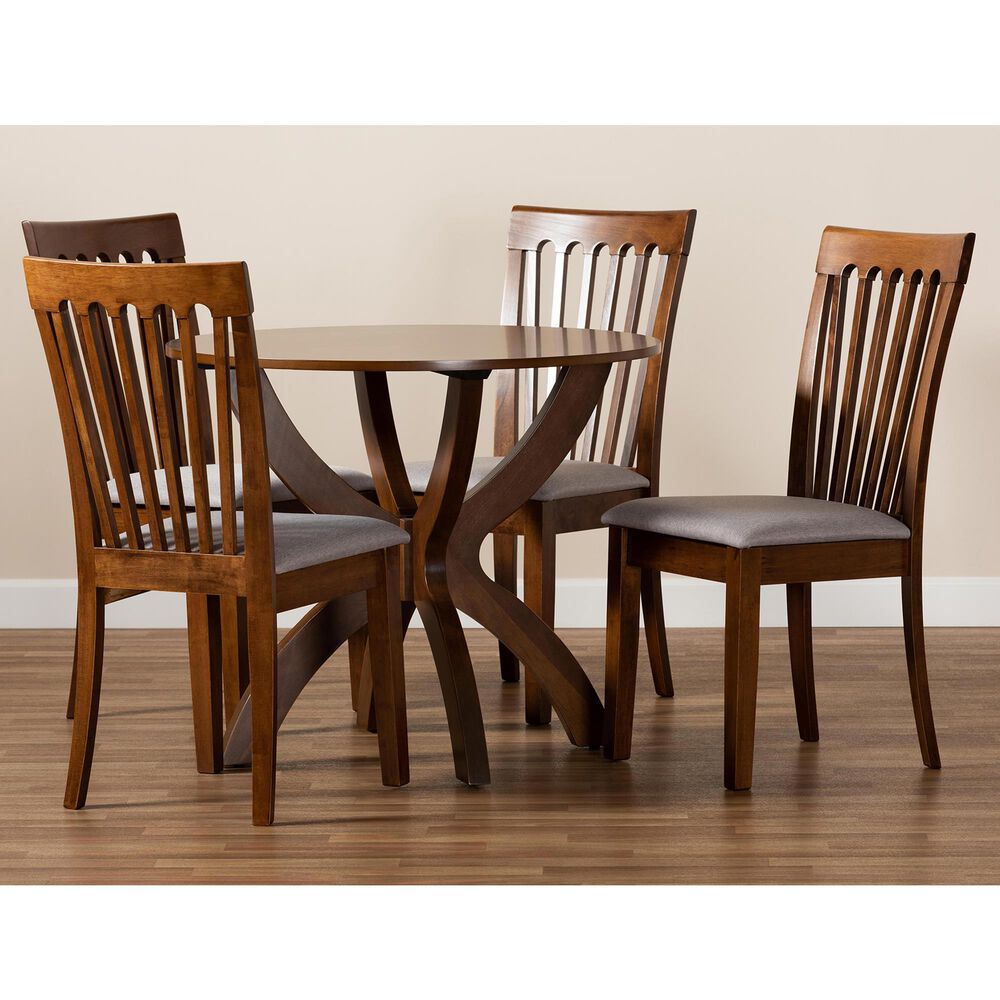 Baxton Studio Bailey 5-Piece Dining Set in Grey/Walnut Brown, , large