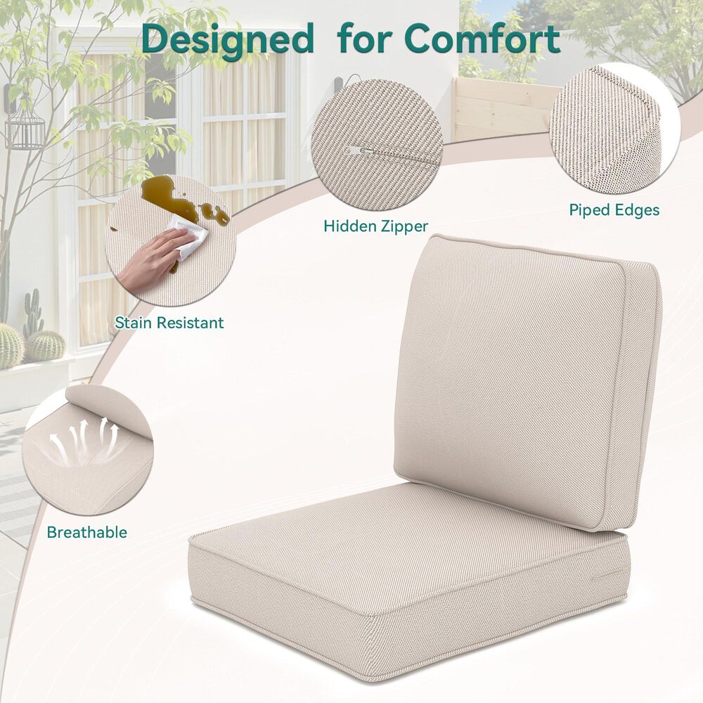 Sunwell Garden 4" Thick Outdoor Cushion Set in Beige  (Set of 2), , large