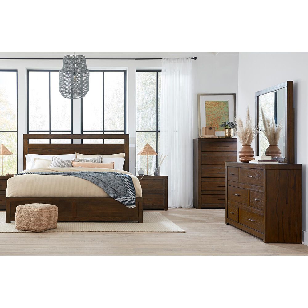 Riva Ridge Modern Loft 5 Piece King Panel Bedroom Set in Brownstone, , large