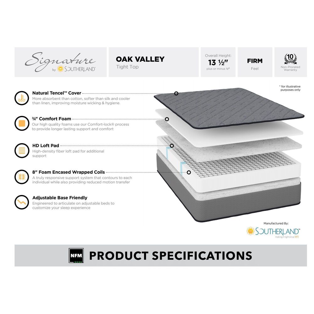 Southerland Signature Oak Valley Firm Twin Mattress with High Profile Box Spring, , large