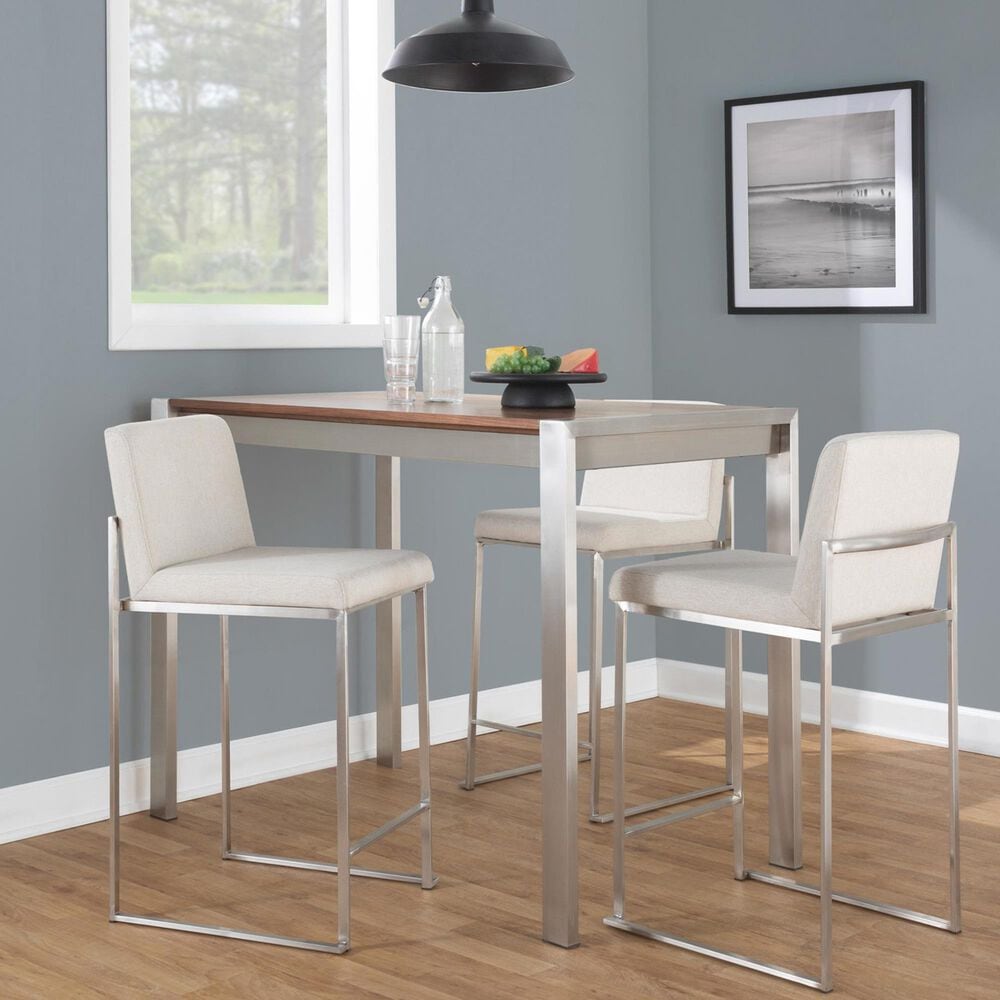 Lumisource Fuji High Back Counter Stool with Beige Fabric Cushion in Stainless Steel &#40;Set of 2&#41;, , large