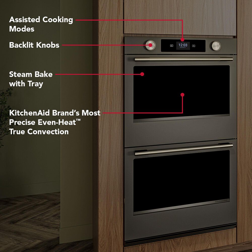 KitchenAid 2-Piece Kitchen Package with Black Ore 30" Smart Double Wall Oven and Stainless Steel 30" Gas Cooktop, , large