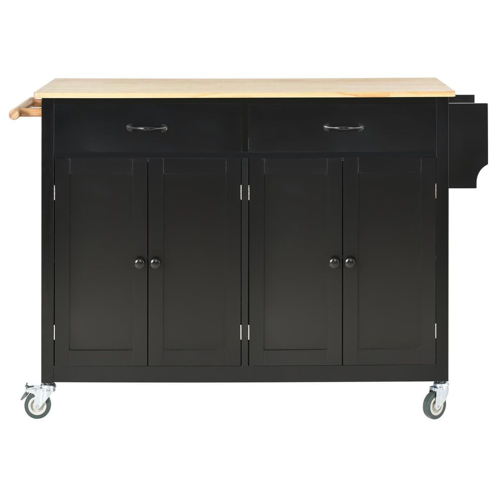 HOMLUX 54" Kitchen Island Cart with Solid Wood Top and Locking Wheels in Black, , large