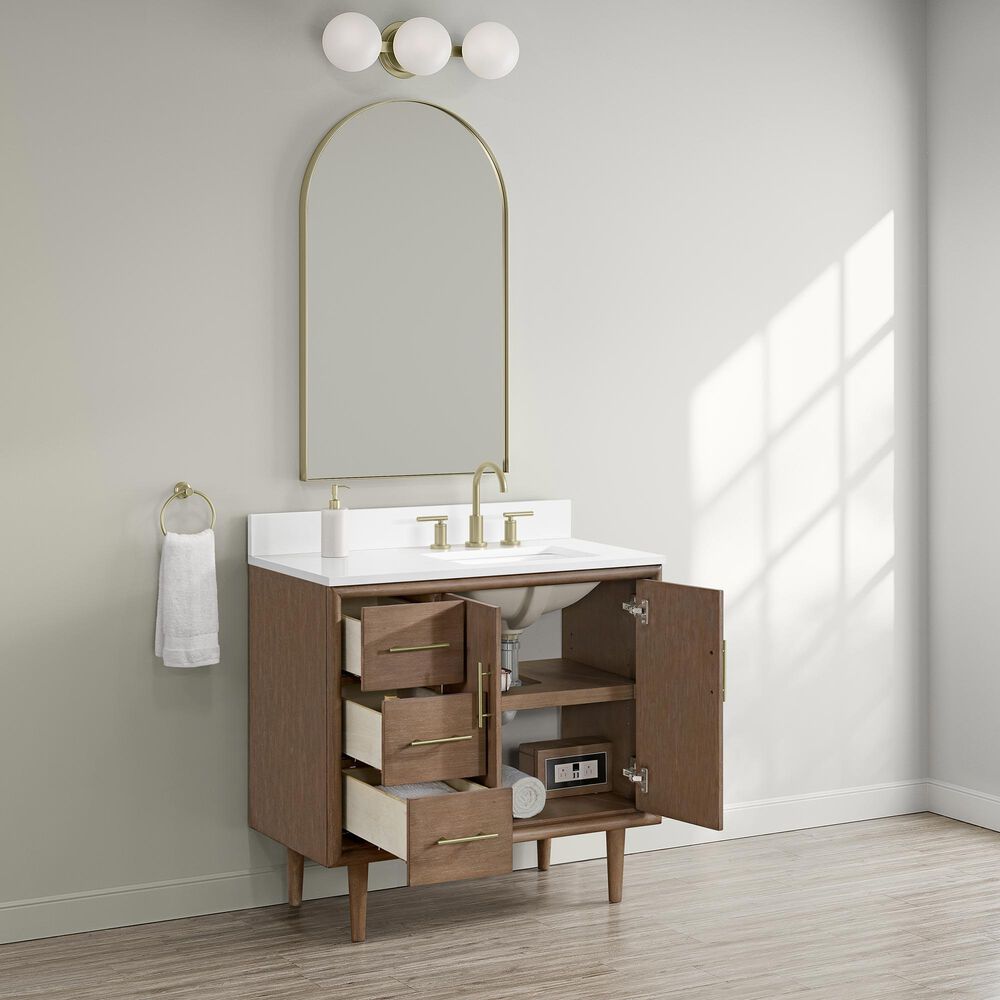 37B Mertola 36" Single Bathroom Vanity Cabinet in Walnut Drift with White Composite Stone Top and Backsplash, , large