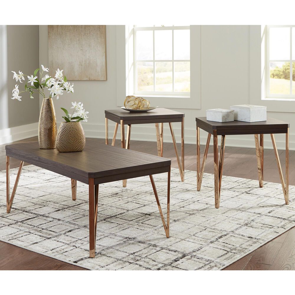 Ashley Bandyn 3-Piece Occasional Table Set in Dark Brown and Goldtone, , large