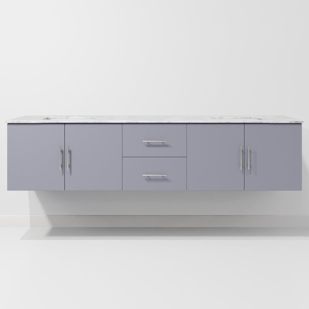 Lexora Home Geneva 80&quot; Double Bathroom Vanity in Dark Grey with 2 cm White Carrara Marble Top and Rectangular Sinks, , large