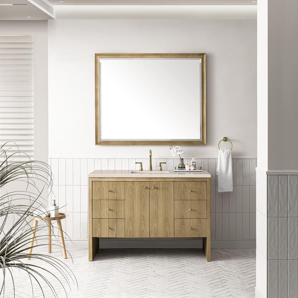 James Martin Vanities Hudson 48&quot; Single Bathroom Vanity in Light Natural Oak with 3 cm Eternal Marfil Quartz Top and Rectangular Sink, , large