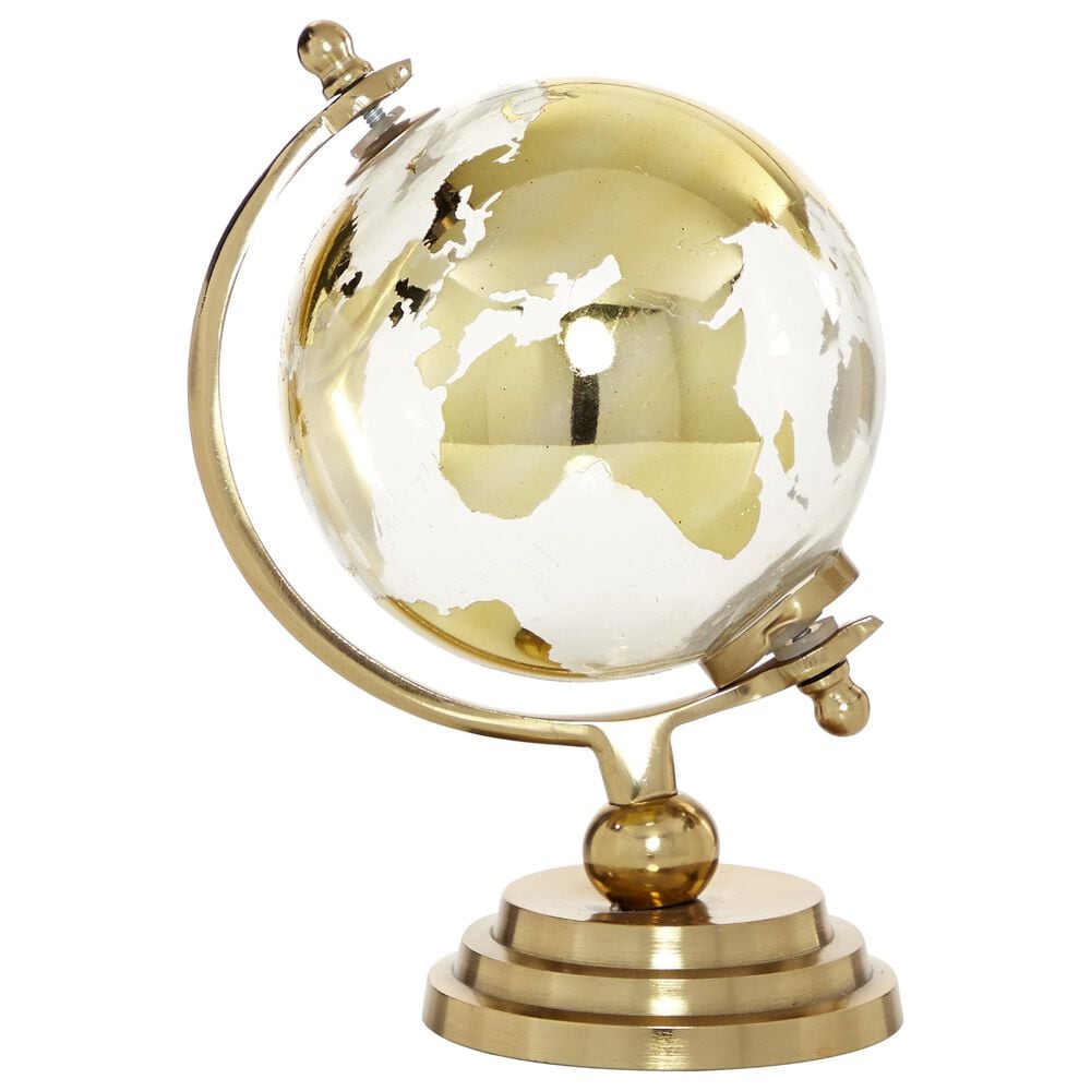 Maple and Jade 6" x 11" Small Globe with Topographical Map in Gold, , large