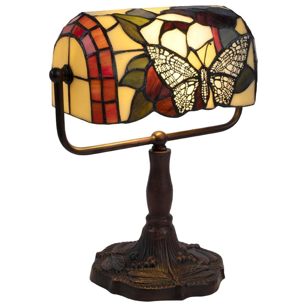 Timberlake Lavish Home Tiffany Bankers Lamp in Stained Glass with Butterfly, , large