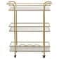 Maple and Jade 3-Shelf Bar Cart with Handle in Satin Gold and White Marble, , large