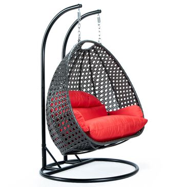 Leisuremod Patio 2-Seat Hanging Egg Swing Chair with Red Cushion in Charcoal, , large