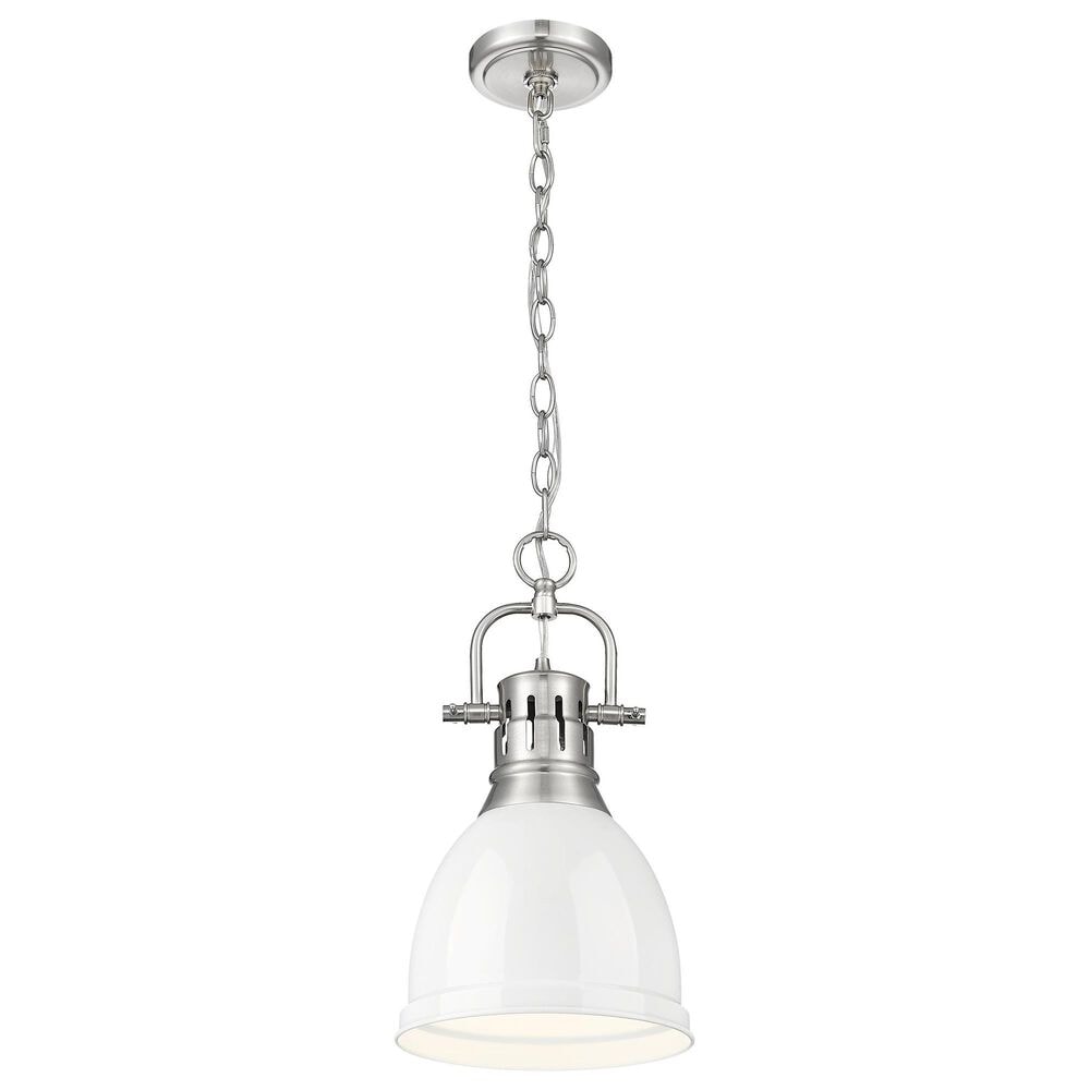 Golden Lighting Duncan 1-Light Small Pendant with Chain and White Shade in Pewter, , large