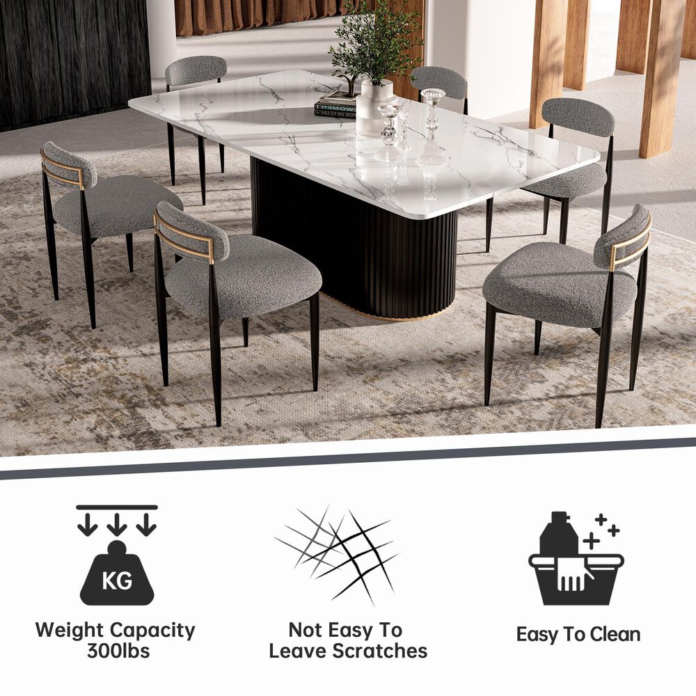 Morden Fort Modern Boucle Side Chair with Grey Cushion in Black and Gold (Set of 6), , large