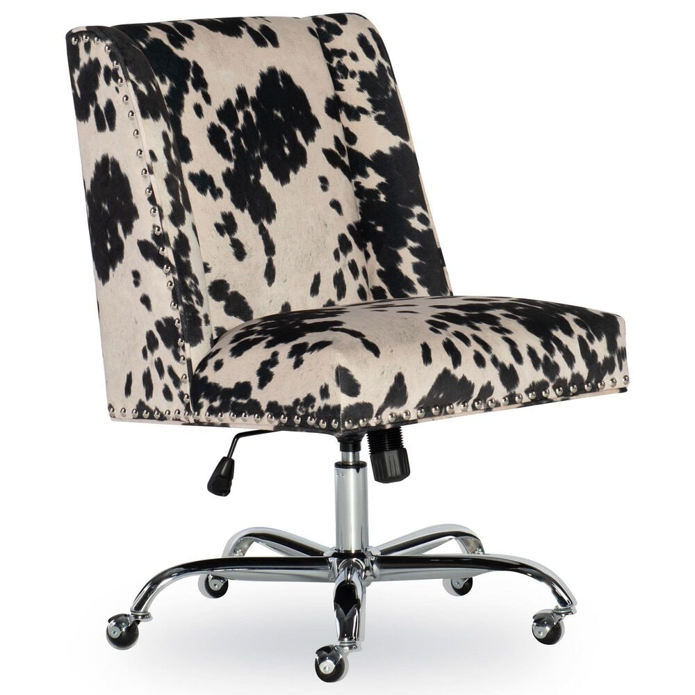Linon Home Decor Draper Office Chair with Black and White Cow Cushion in Chrome, , large