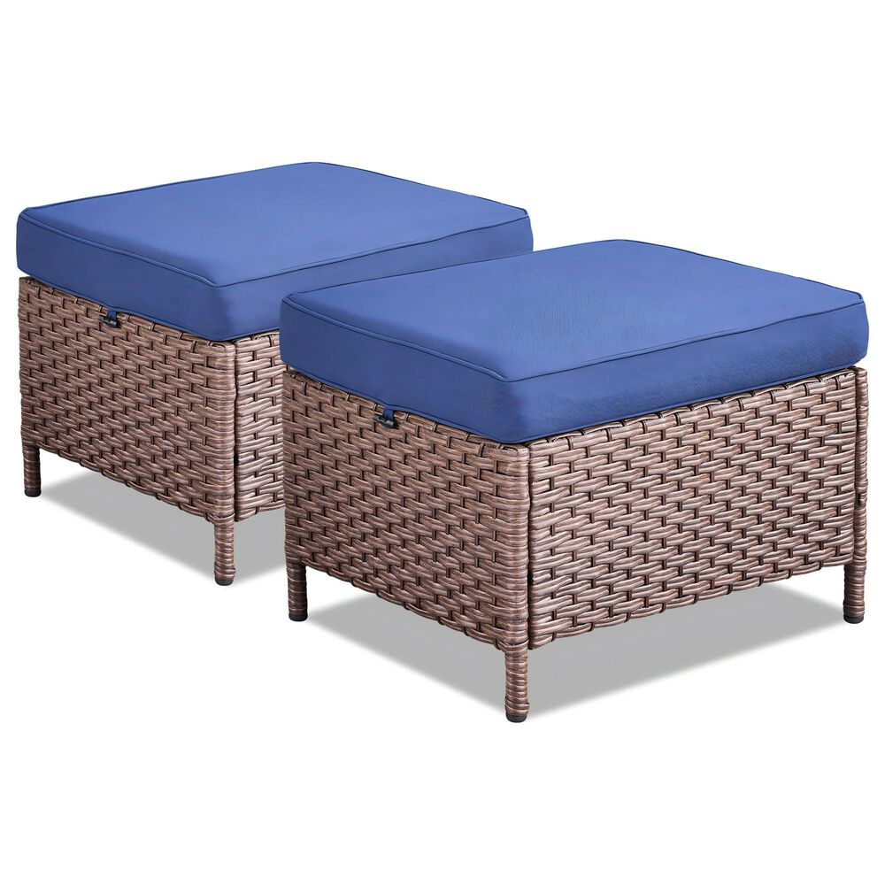Sunwell Garden 5-Piece Patio Chat Set with Two Ergonomic Swivel Chairs in Navy, , large