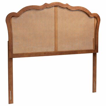 Baxton Studio Leandra King Panel Headboard with Rattan in Ash Walnut, , large