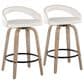 LumiSource Grotto Swivel Counter Stool with White Faux Leather Upholstery in Whitewashed Wood and Black (Set of 2), , large