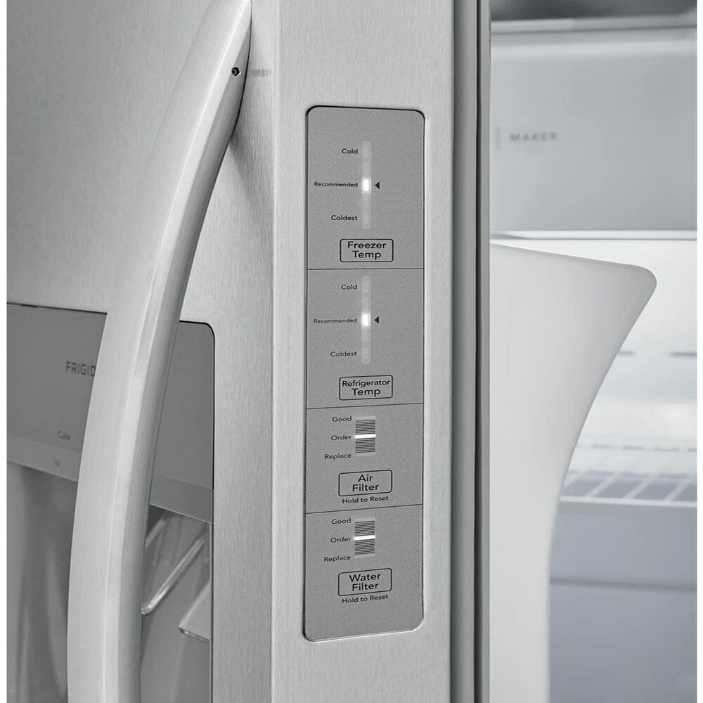 Frigidaire 3 Piece Kitchen Package with 22.3 Cu. Ft.  33&quot; Standard Depth Side by Side Refrigerator, 30&quot; Freestanding Gas Range with Quick Boil Burner, and 24&quot; Built-In Dishwasher with MaxDry in Stainless Steel, , large