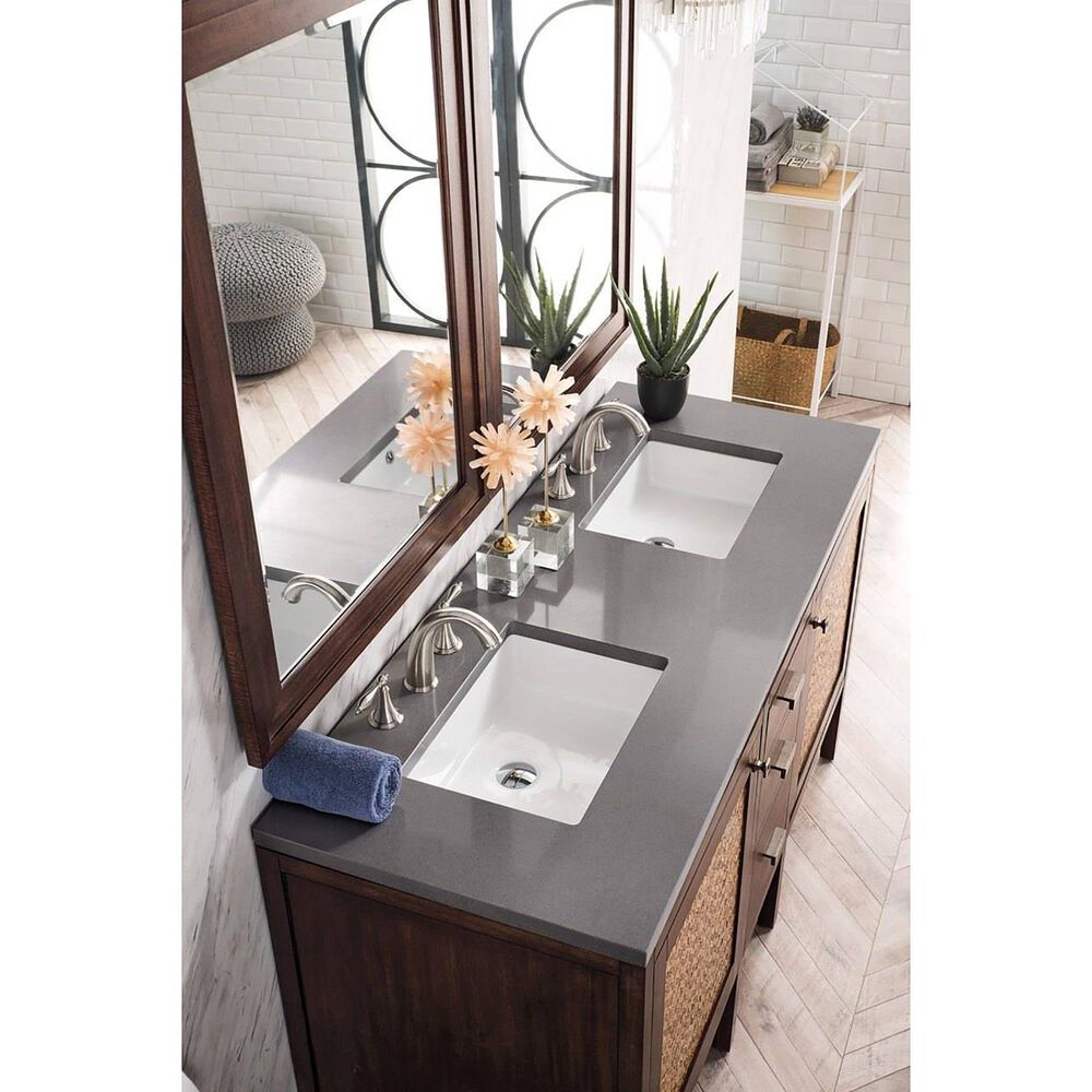 James Martin Addison 60" Double Bathroom Vanity in Mid Century Acacia with  3 cm Grey Expo Quartz Top | Nebraska Furniture Mart