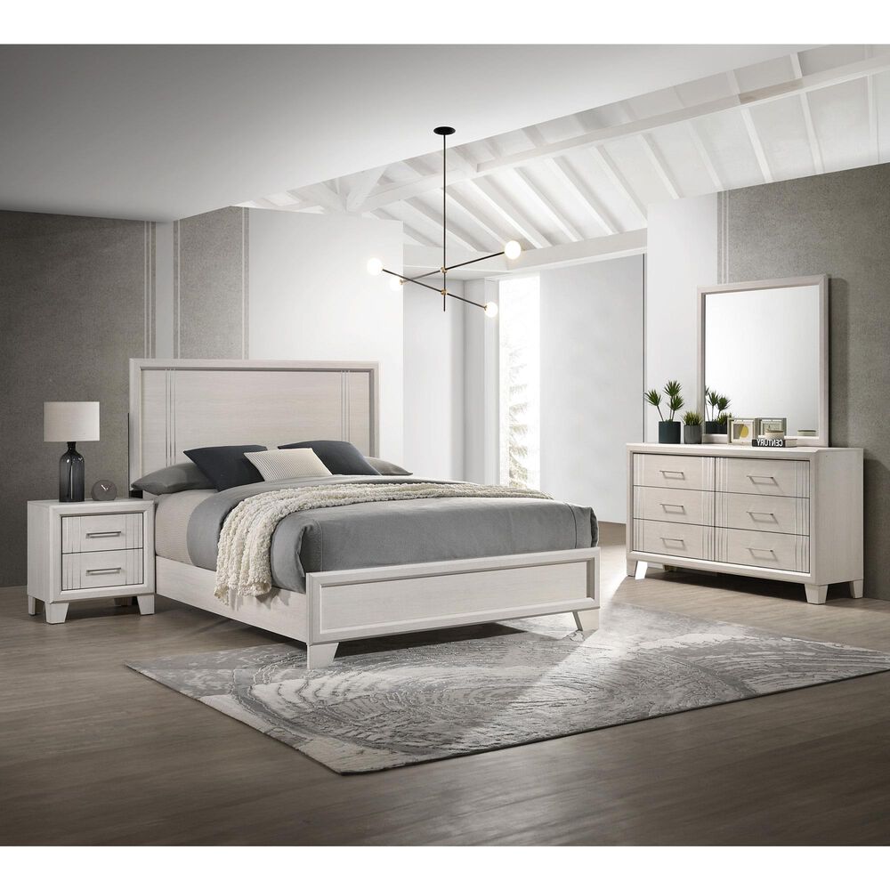 Crown Mark Charlie 4-Piece King Panel Bedroom Set in White, , large