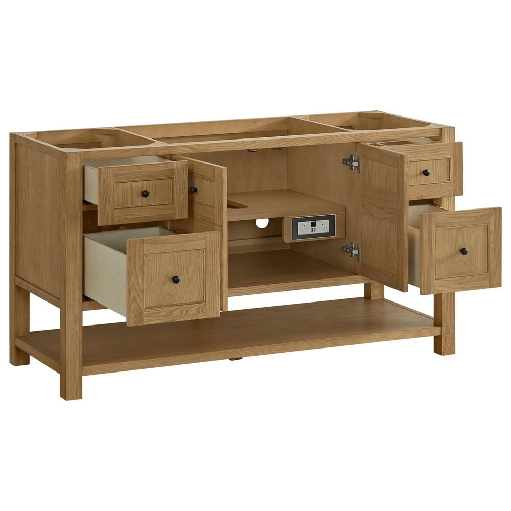 James Martin Vanities Breckenridge 60" Single Bathroom Vanity in Light Natural Oak with 3 cm Victorian Silver Quartz Top, Rectangular Sink and FreePower Wireless Charger, , large