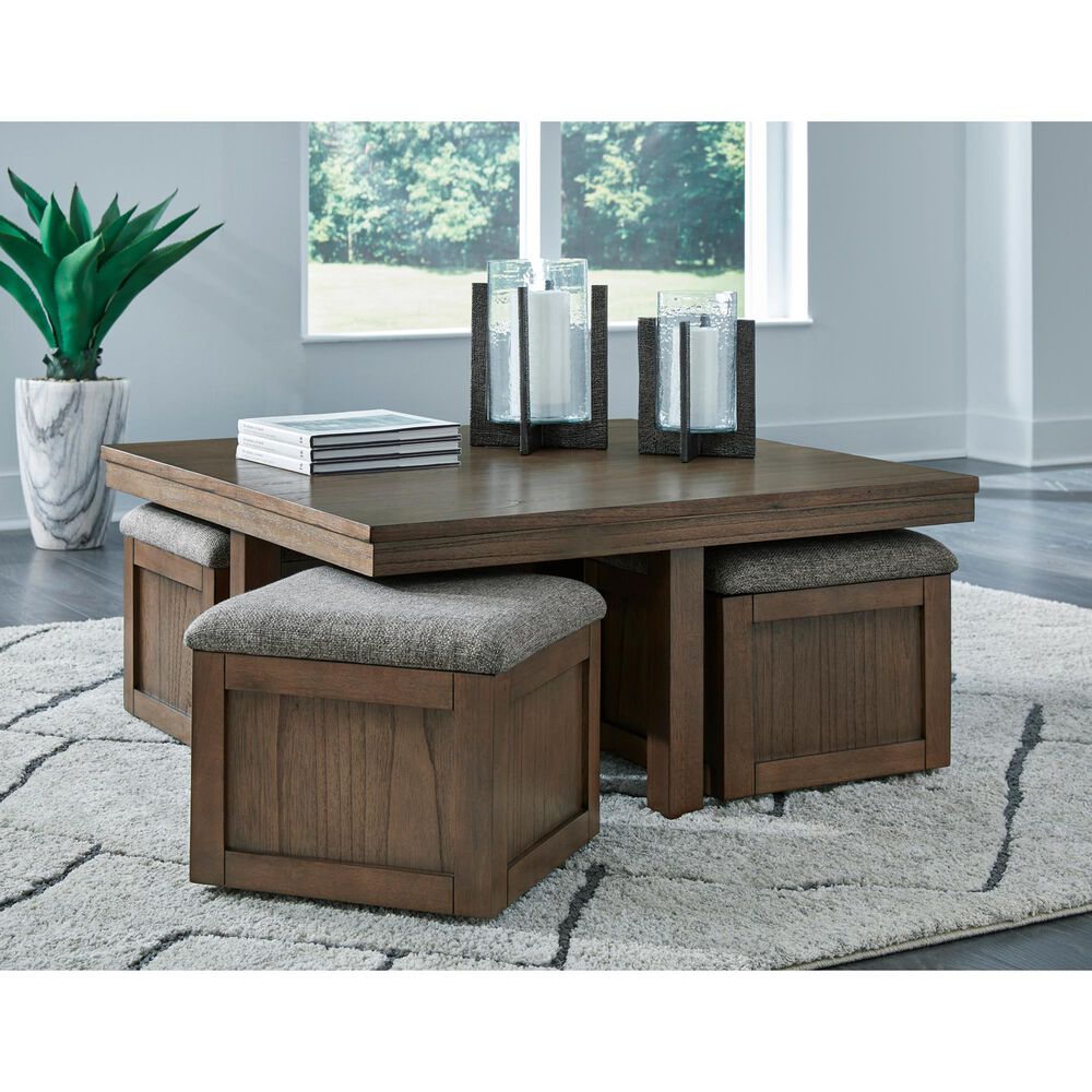 Ashley Cocktail Table with 4 Stools in Brown, , large
