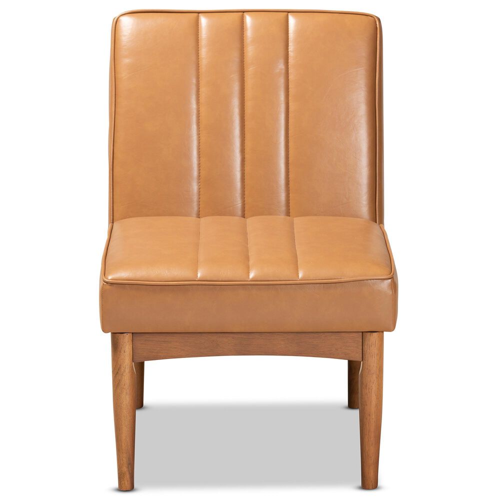 Baxton Studio Daymond Side Chair with Tan Faux Leather in Walnut Brown, , large