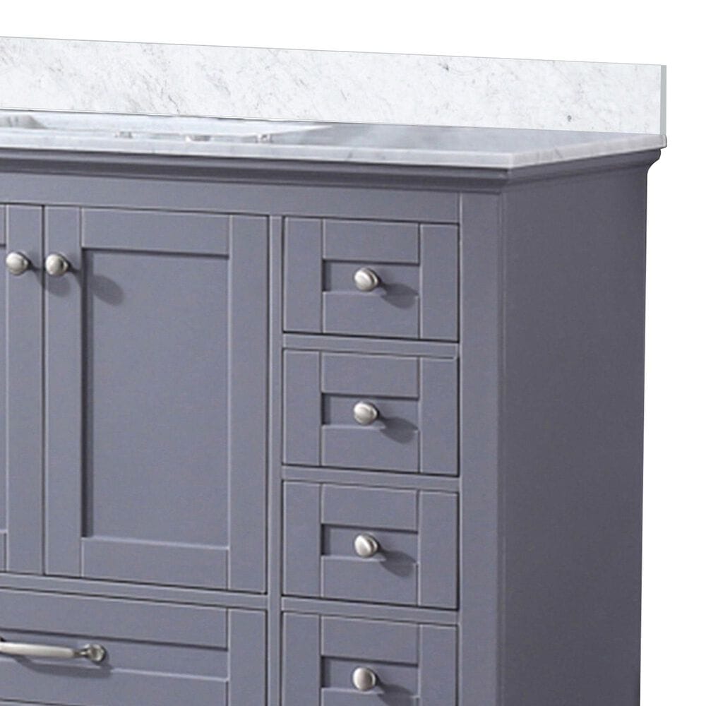 Lexora Home Dukes 84&quot; Double Bathroom Vanity in Dark grey with 2 cm White Carrara Marble Top and Rectangular Sinks, , large