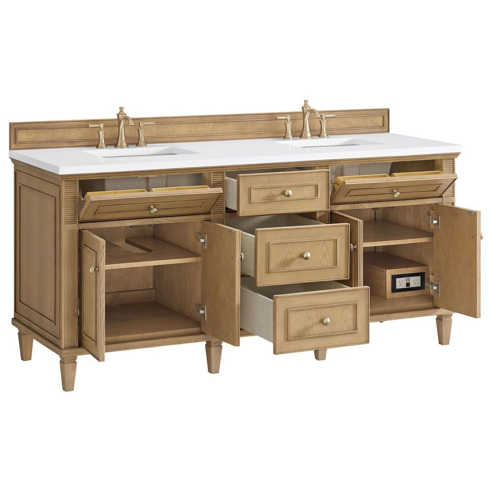 James Martin Vanities Lorelai 72&quot; Double Vanity in Light Natural Oak with 3 cm White Zeus Quartz Top, , large