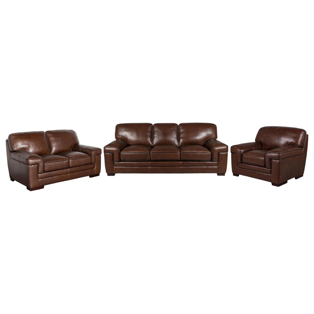 Simon Li 3-Piece Stationary Leather Living Room Set in Longhorn Bramble, , large
