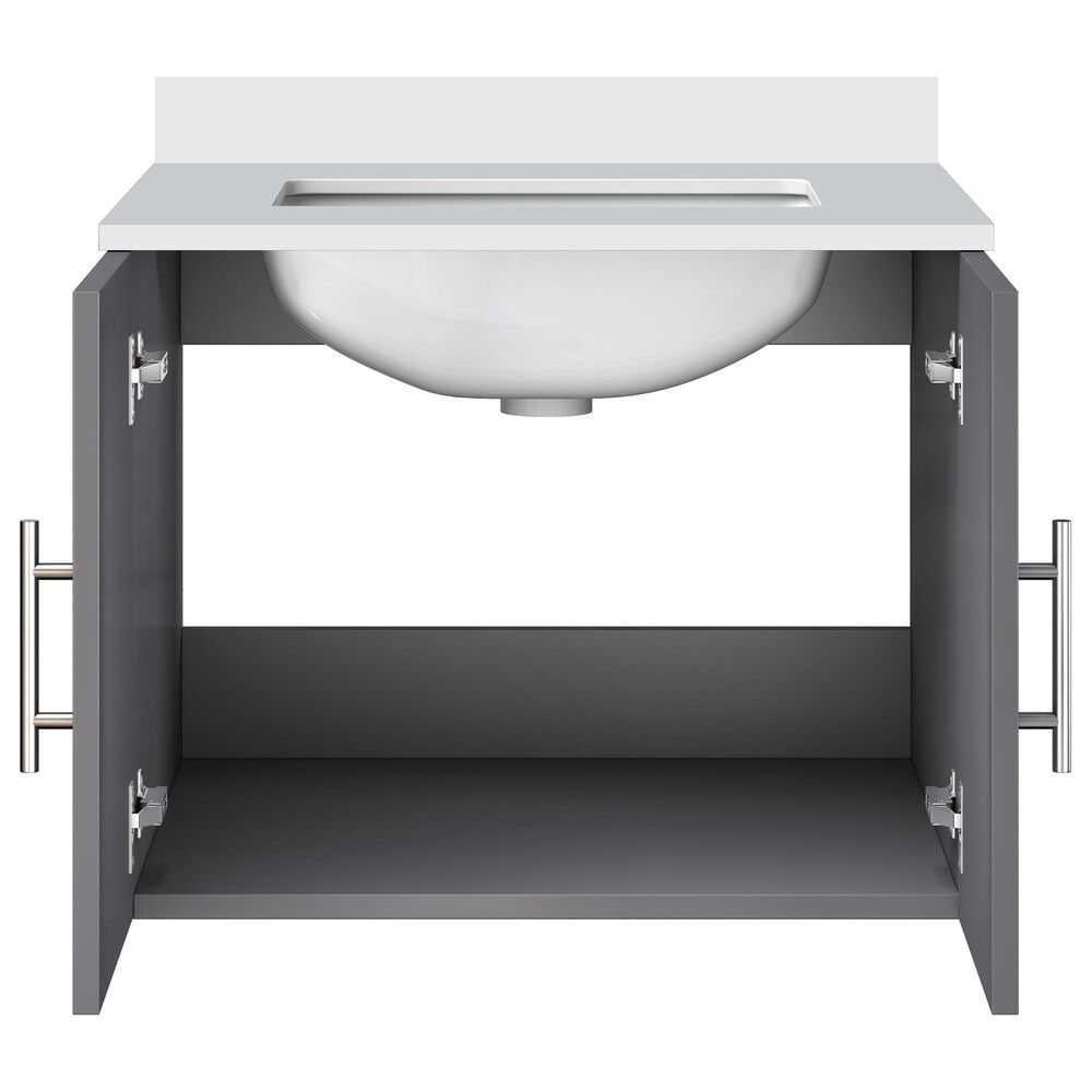 Lexora Home Geneva 24&quot; Single Bathroom Vanity in Dark Grey with 2 cm White Quartz Top and Rectangular Sink, , large