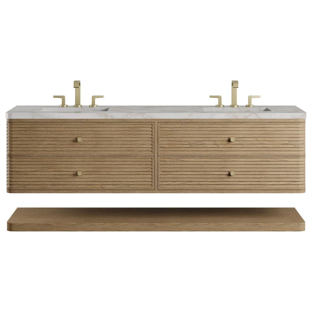 James Martin Allamari 72" Double Bathroom Vanity in Dune Mist with 3 cm Victorian Silver Top, Rectangular Sinks and FreePower Wireless Charger, , large