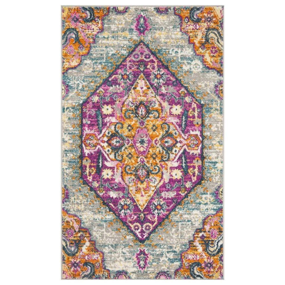 Safavieh Madison MAD119G 3" x 5" Light Grey and Fuchsia Area Rug, , large