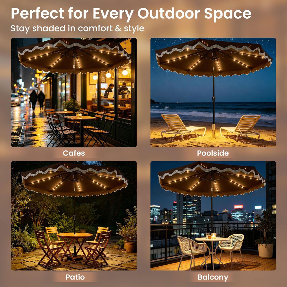 HOMLUX 10' Patio Umbrella with Lights in Dark Brown, , large