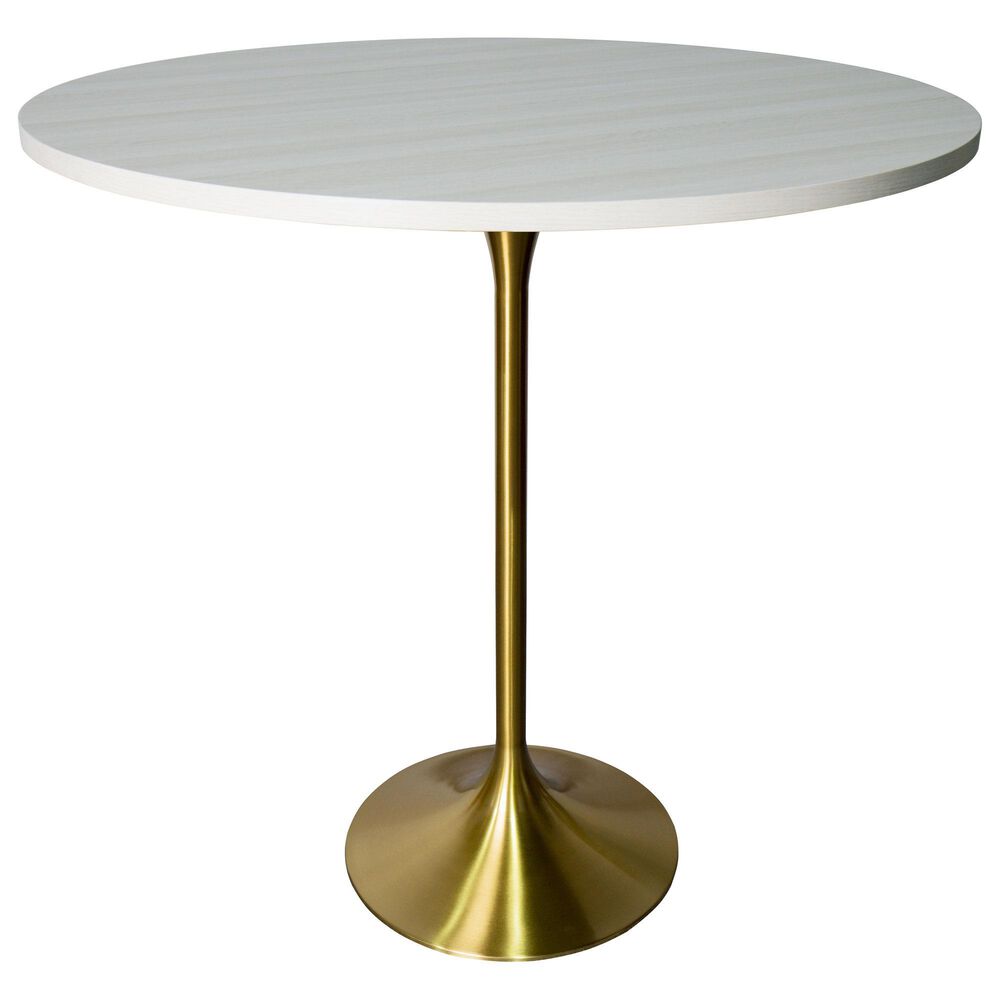 Leisuremod LeisureMod Verve Collection Modern Bar Height Table Brushed Gold Base with 48 Round Light Natural Wood MDF Top, , large